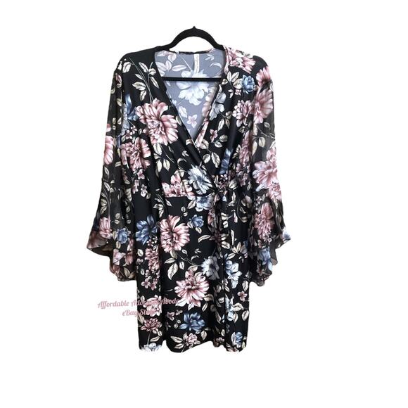 PER SEPTION CONCEPT Dress Plus Size 2X Black Floral Faux Wrap Style - Picture 2 of 9